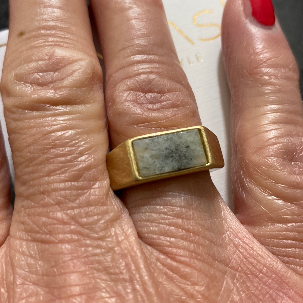 Nwt Canvas Livia Gray Agate Bar Gold Tone Ring!